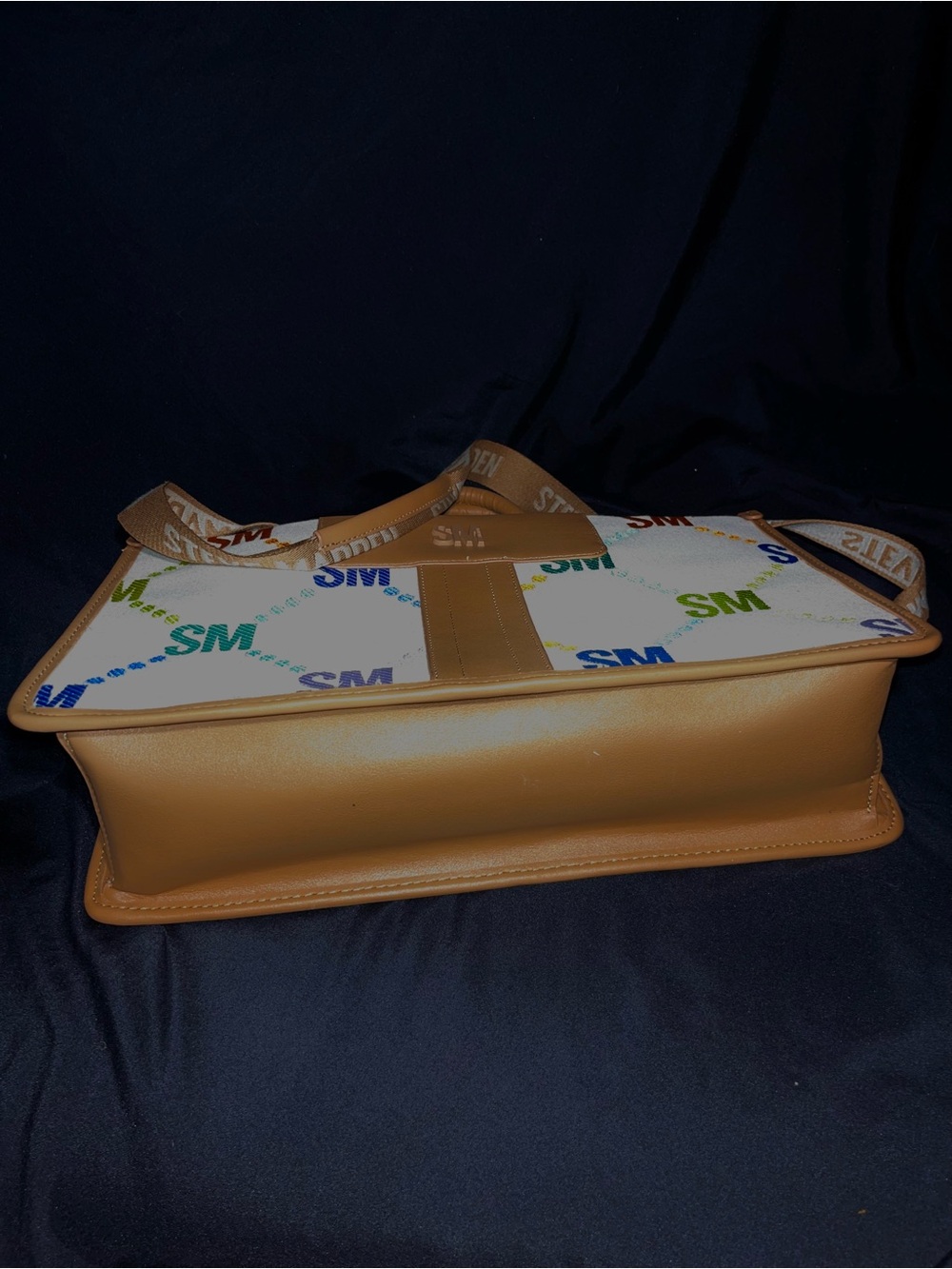 Multicolor Steve Madden Logo Canvas Purse with Tan Leather Trim - Picture 7 of 10